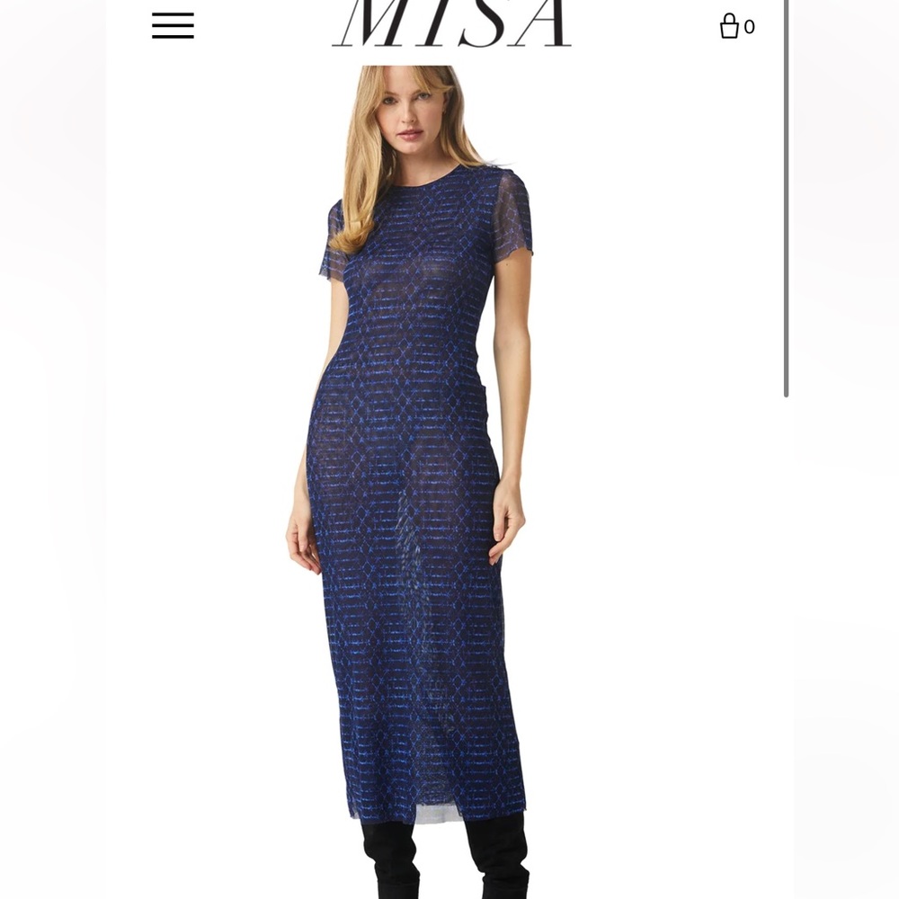 New Misa Los Angeles Vanessa Midi fitted Mesh Shibori Dress S